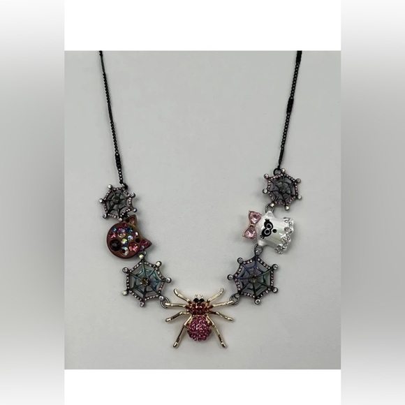 NWT 👻💖🖤 Betsey Johnson Spider Ghost Cat 🕸 🐈‍⬛ Necklace Halloween - Picture 3 of 11